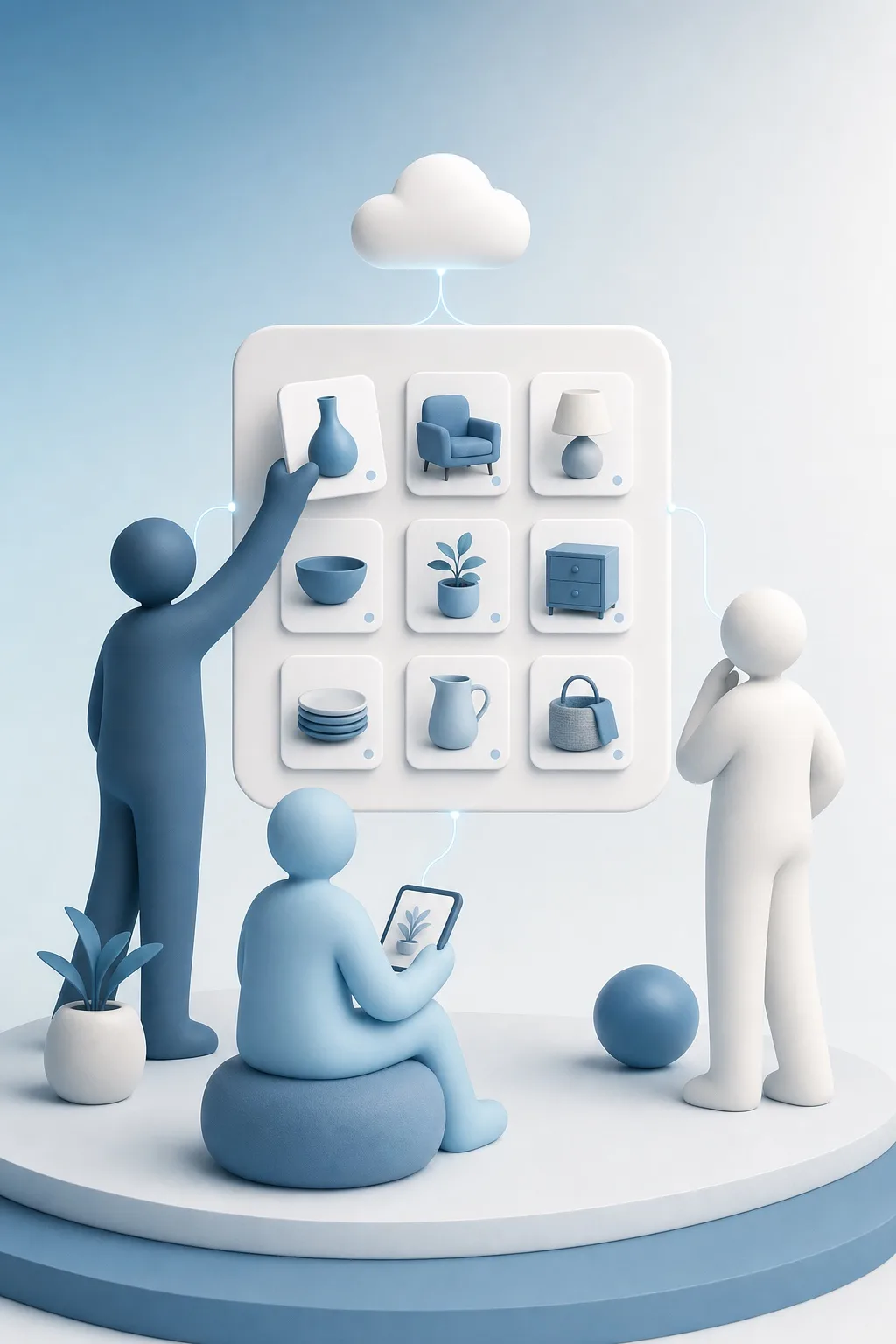 Illustration: an iTems collection shared with multiple people, showing permissions and a shared activity log.